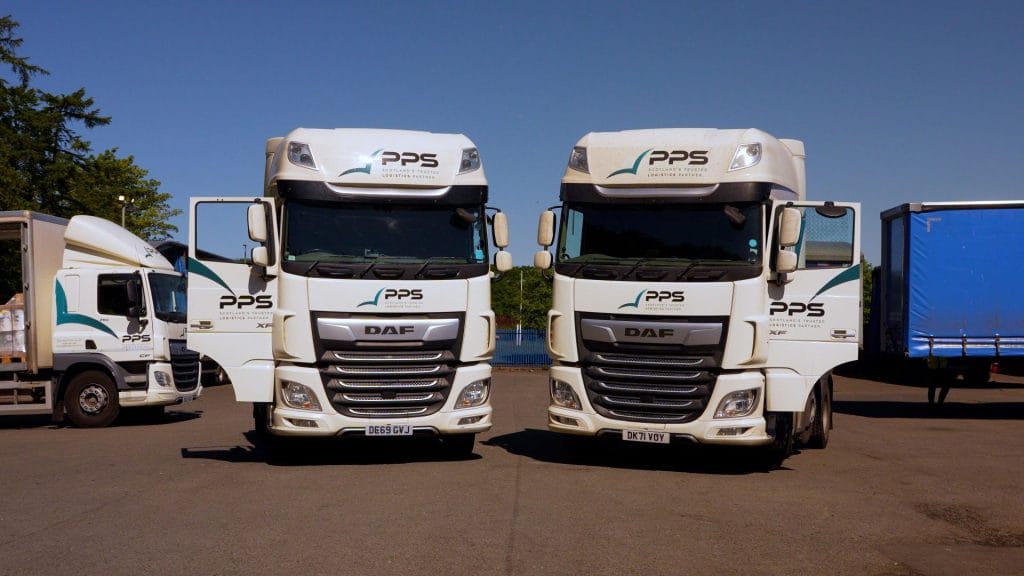 Two cabs ready for HGV Class 1 Driver Jobs Scotland